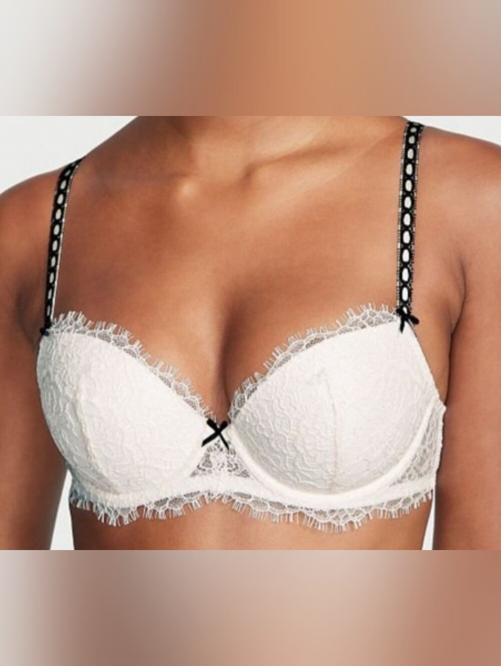 38D3 VS Lightly Lined Lace Black Ribbon Slot Demi Bra Coconut White